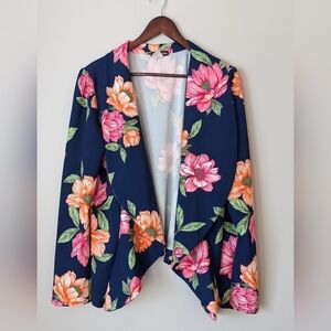 Heimish USA Blue Floral Watercolor Women Blazer Size Large Office Career Jacket